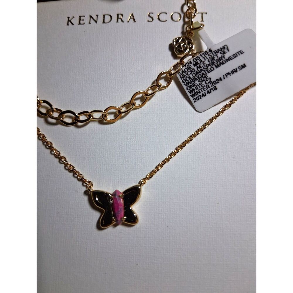 Kendra Scott Sadie Gold Over Brass Multi-Strand Raspberry Butterfly Necklace